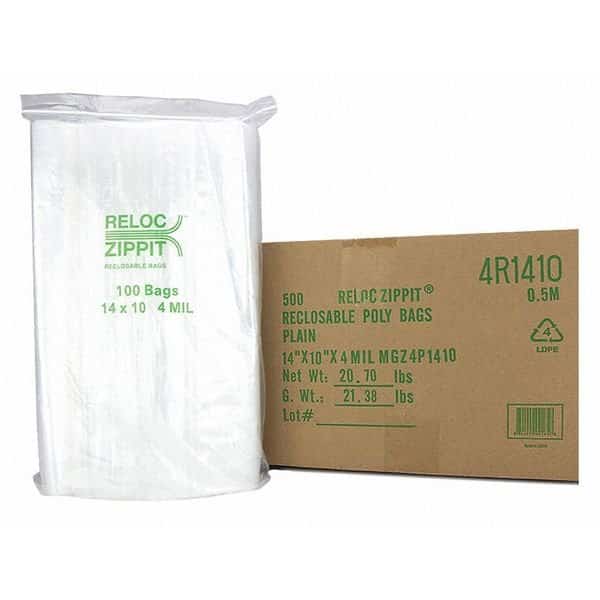 Reclosable Bag, 10 L, 14 in W, 4 mil Thick, Polypropylene, Clear