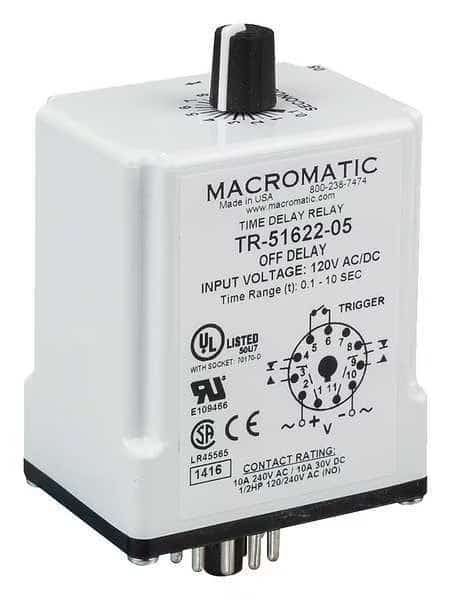 Time Delay Rlay, 240VAC, 10A, DPDT, 0.1 sec.