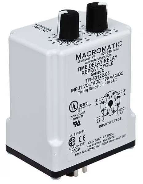 Time Delay Relay, 120VAC/DC, 10A, DPDT