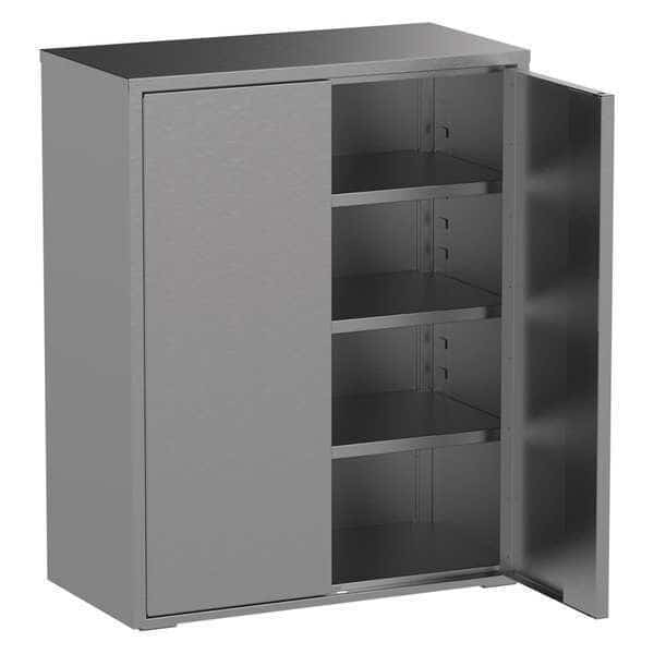 Shelving Storage Cabinet, 61 in H, 48 in W, 24 in D, Paddle, Keyed, Gray, 3 Shelves, 0 Drawers