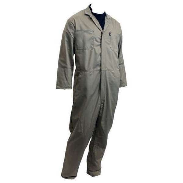 Flame Resistant Coverall, Khaki, Cotton Blend, XL, CHICAGO PROTECTIVE APPAREL, Mfr# 605-USK-XL