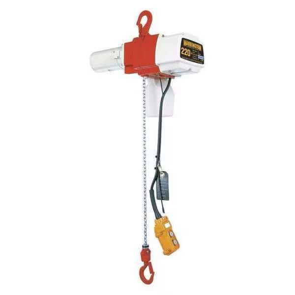 Electric Chain Hoist, 220 lb, 15 ft, Hook Mounted - No Trolley, 120v, White and Orange