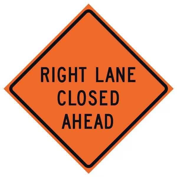 Lane Closed Traffic Sign, 48 in H, 48 in W, Polyester, PVC, Diamond, English, 669-C/48-EMO-RL