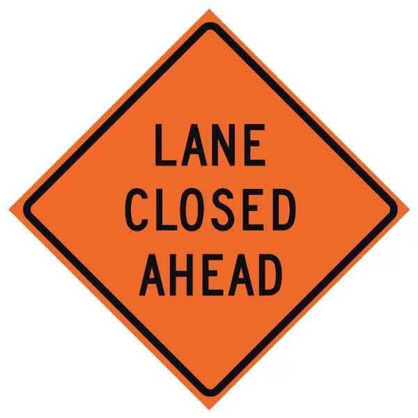 Lane Closed Traffic Sign, 36 in H, 36 in W, Vinyl, Diamond, English, 669-C/36-NRVFO-LC