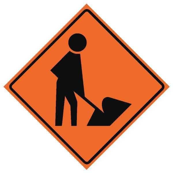 Workers Ahead Traffic Sign, 48 in H, 48 in W, Vinyl, Diamond, No Text, 669-C/48-NRVFO-MS