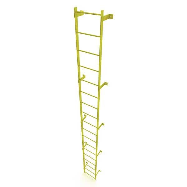 17 ft. Overall H, Ladder, Steel, Standard Fixed, 18-Rung, Steel, 18 Steps, Safety Yellow Finish
