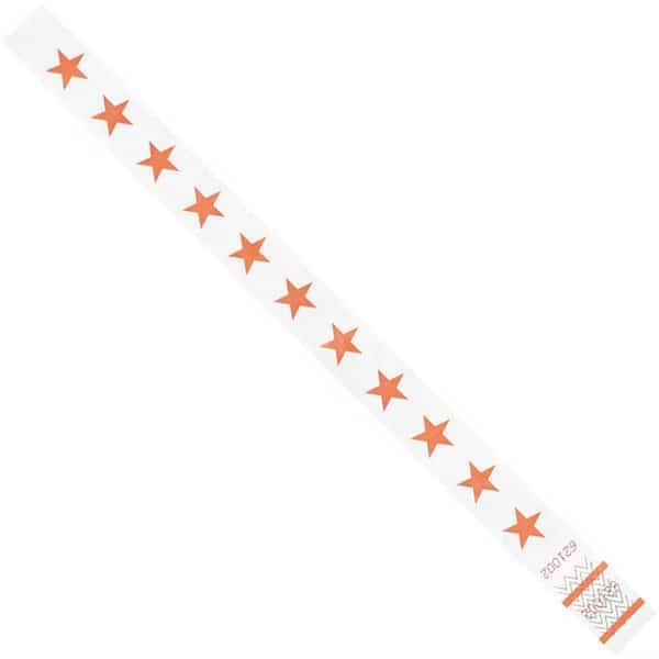 Tyvek Wristbands,3/4x10",Org Stars,PK500, Mfr#: WR104OR, TYVEK