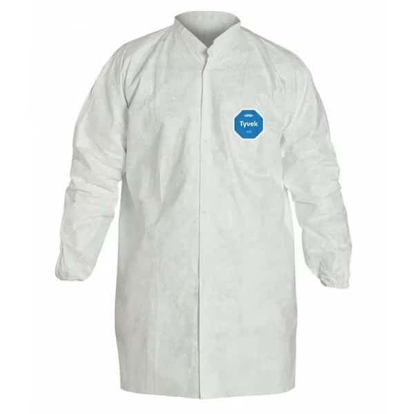 Tyvek 400 Disposable Lab Coat, Tyvek(R) 400, Snaps Closure, White, M, 30 PK