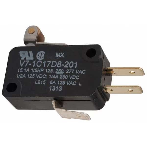 Miniature Snap Action Switch, Lever, Roller, Short Actuator, SPDT, 15A @ 240V AC Contact Rating, Honeywell, Mfr#: V7-1C17D8-201