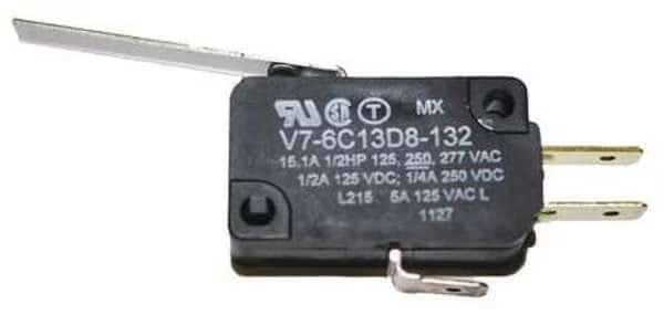 Miniature Snap Action Switch, Lever, Long Actuator, SPDT, 15A @ 240V AC Contact Rating, Honeywell, Mfr#: V7-6C13D8-132