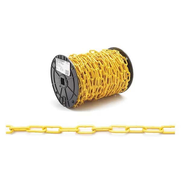 2/0 Straight Link Coil Chain, Yellow Polycoat, 120' per Reel