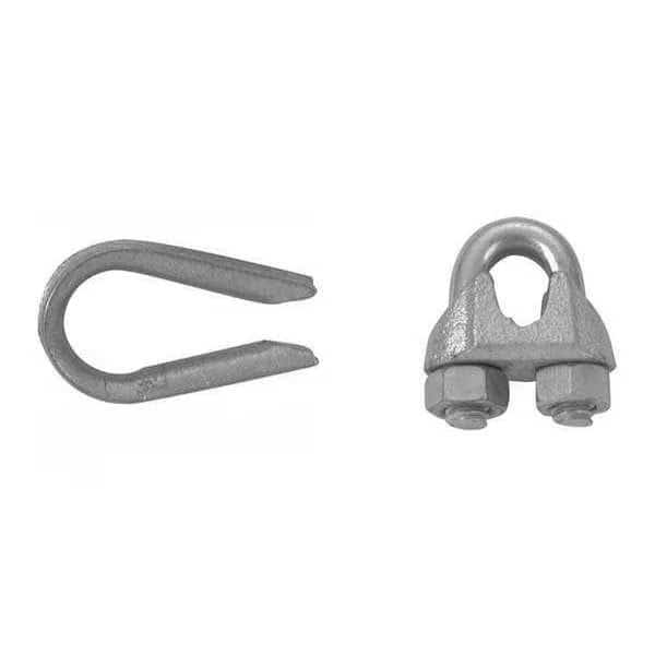 1/8" Wire Rope Clips (2) w/ Thimble (1) Set, Electro-Galvanized