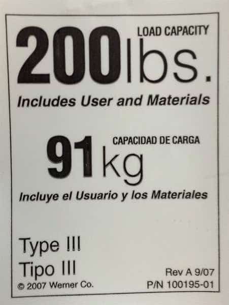 Duty Rating Label Replacement, 200 lb., Mfr#: LDR200, WERNER