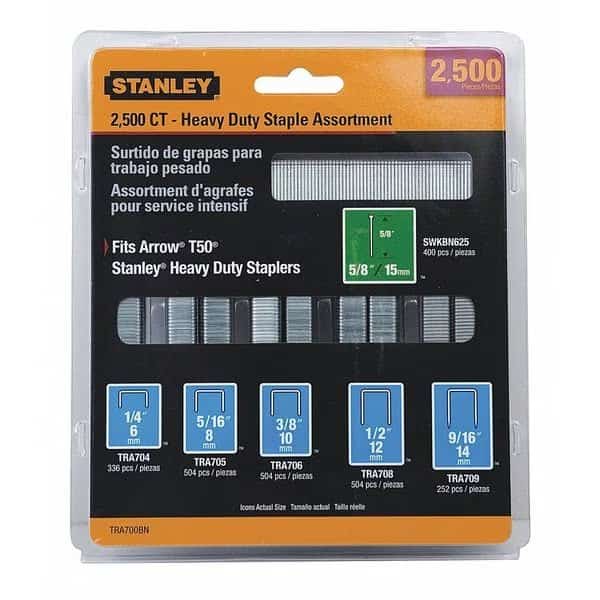 Heavy Duty Staples & Brad Assortment, 18 ga, Narrow Crown, 5/8 in Leg L, Steel, 2500 PK