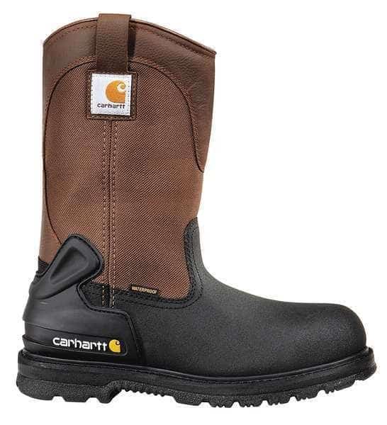 Men's Wellington Boot, 11 W, Steel Toe, 10 in H, Black/Brown, CMP1259