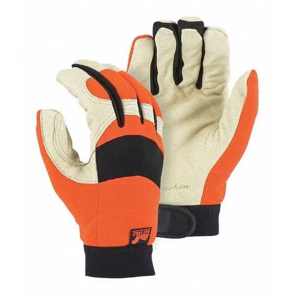 Mechanics Gloves, Grain Pigskin Leather Palm, XS, Beige/Orange