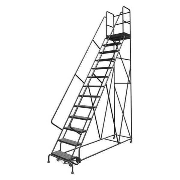 166 in H Steel Rolling Ladder, 13 Steps, 450 lb Load Capacity