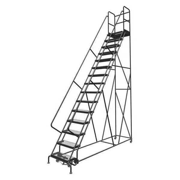 186 in H Steel Rolling Ladder, 15 Steps, 450 lb Load Capacity
