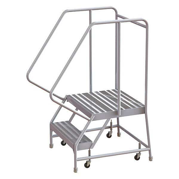 52 in H Aluminum Rolling Ladder, 2 Steps, 350 lb Load Capacity