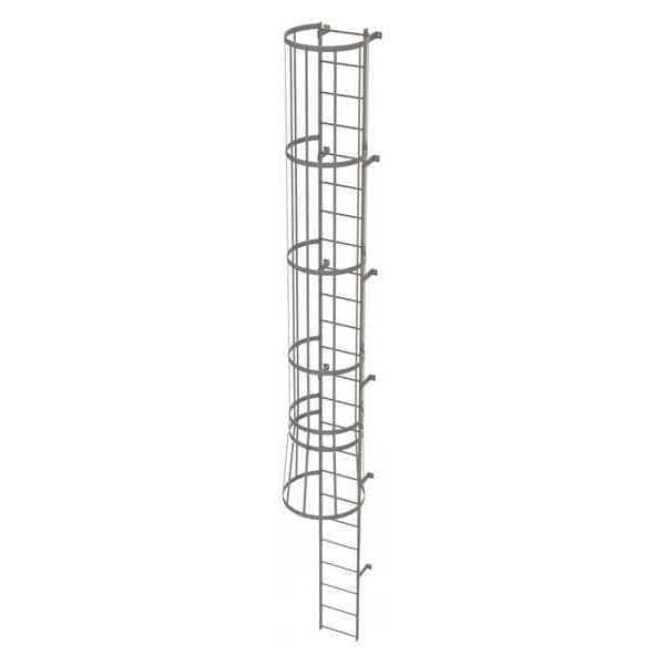 23 ft Overall H, Fixed Ladder with Safety Cage, Steel, 24 Steps, Top Exit, 500 lb Load Capacity
