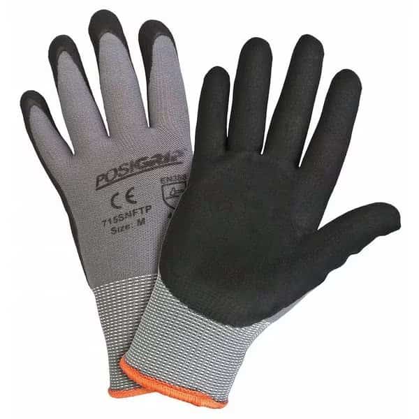 Coated Gloves, Foam Nitrile, Sandy, Palm, 3 Abrasion Level, Gray/Black, L (9) 12 PK