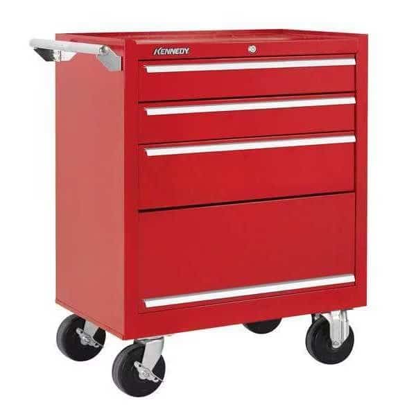 Rolling Tool Cabinet, 3 Drawer, Red, 27 in W x 18 in D x 35 in H