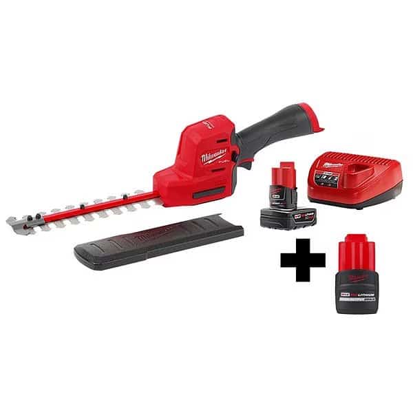 Cordless Battery-Powered Hedge Trimmer Kit, Double-Sided 8 in L Blade, 12 V Electric, 12 V