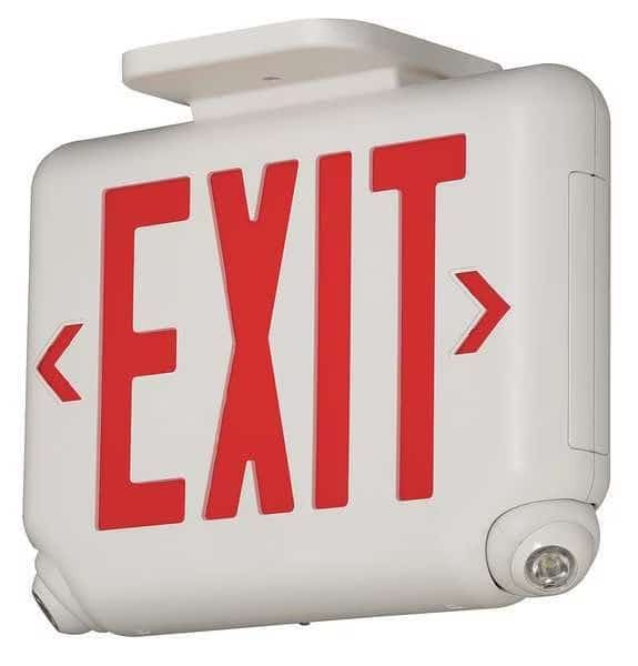 Exit Sign with Emergency Lights, White, 1 or 2 Face(s), LED, Universal Mount