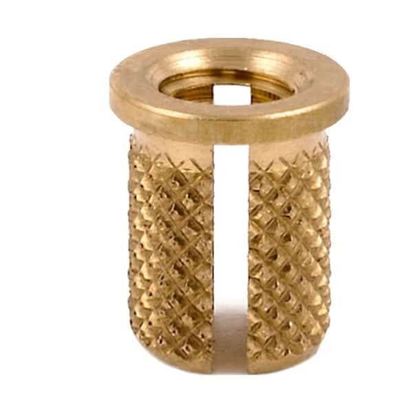 Press Insert, M5-0.80 Int Thrd Sz, 9.525 mm L, 6.654 mm Dia., Brass, Plain, 25 PK