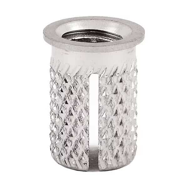Press Insert, M4-0.70 Int Thrd Sz, 7.950 mm L, 5.842 mm Dia., 18-8 Stainless Steel, Plain, 5 PK
