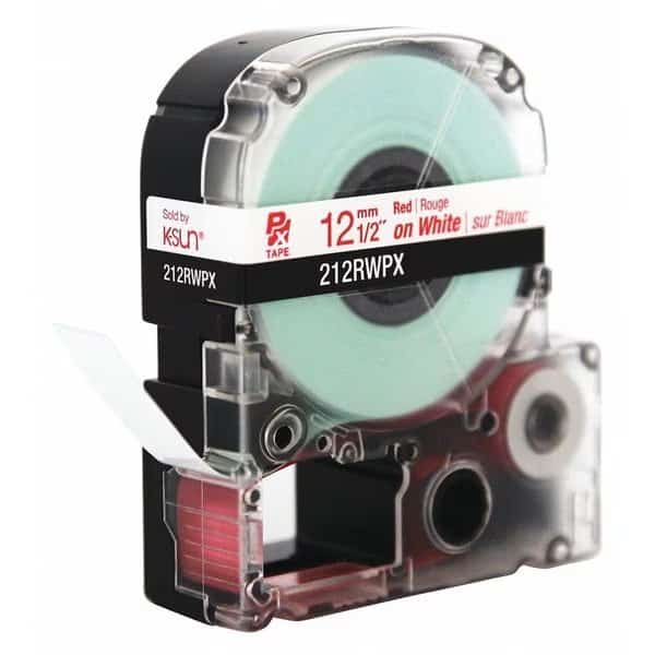 Red Ink/White Tape,1/2" W, Mfr#: 212RWPX, LABELWORKS PX