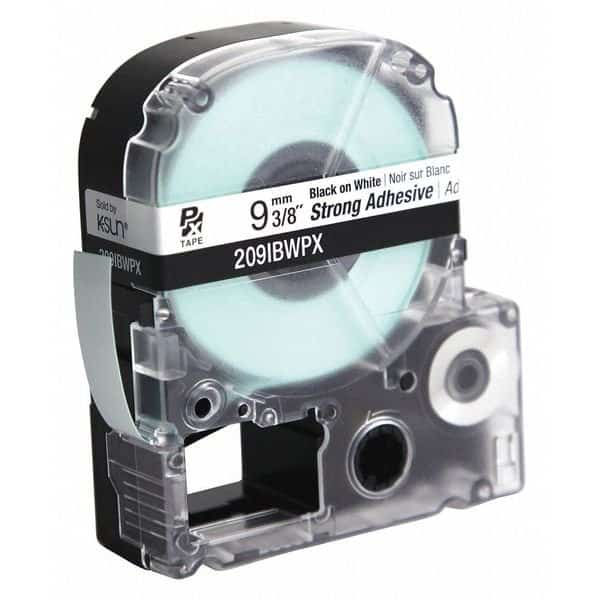 Label Tape, Blk/White, Strng Adhesive, 3/8"
