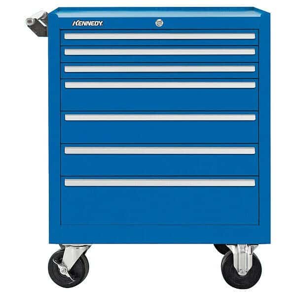 Rolling Tool Cabinet, 7 Drawer, Blue, 27 in W