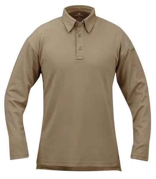Tactical Polo, L, Long Sleeve, Silver Tan