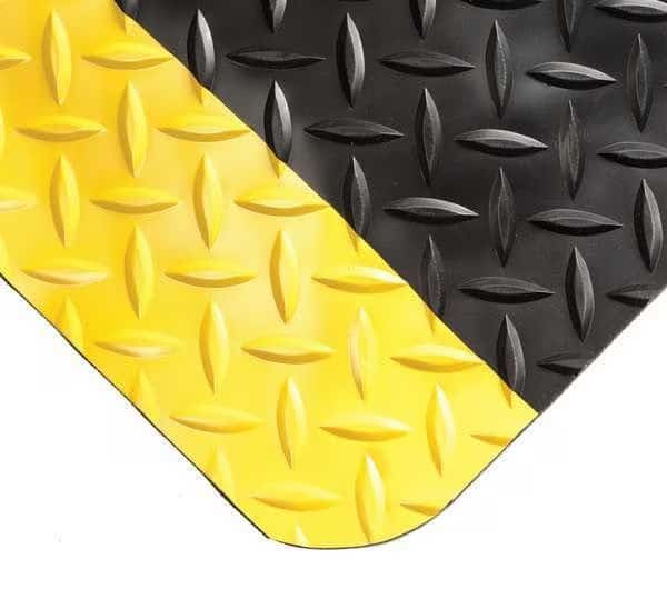 Antifatigue Mat, 63 ft. L x 4 ft. W, 1" Thickness, Vinyl, Diamond Plate, Black/Yellow
