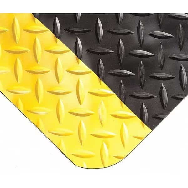 Antifatigue Mat, 39 ft. L x 2 ft. W, 9/16" Thickness, Vinyl, Diamond Plate, Black/Yellow