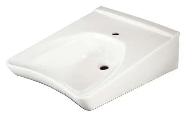 White Bathroom Sink, Vitreous China, Wall Mount Bowl Size 15"