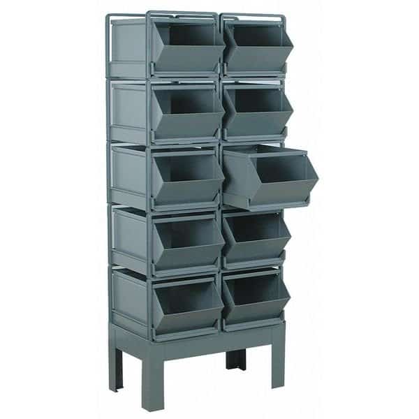 Steel Sectional Stacking Bin, 38 in D x 62 in H x 20 1/2 in W, 5 Shelves, Gray