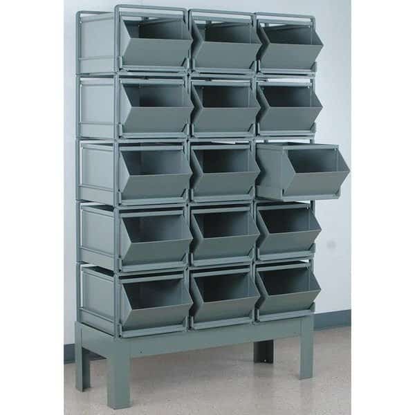 Steel Sectional Stacking Bin, 46 in D x 70 in H x 24 in W, 5 Shelves, Gray