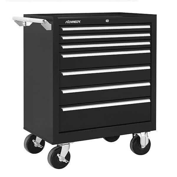 Rolling Tool Cabinet, 7 Drawer, Black, 29 in W