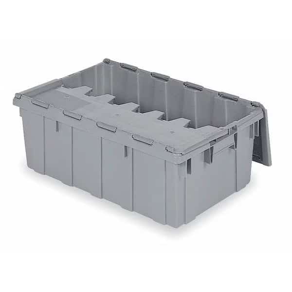 Attached Lid Container, 17 gal, 27 in L, 17 in W, 12 1/2 in H, Gray, Plastic, Steel Hinge