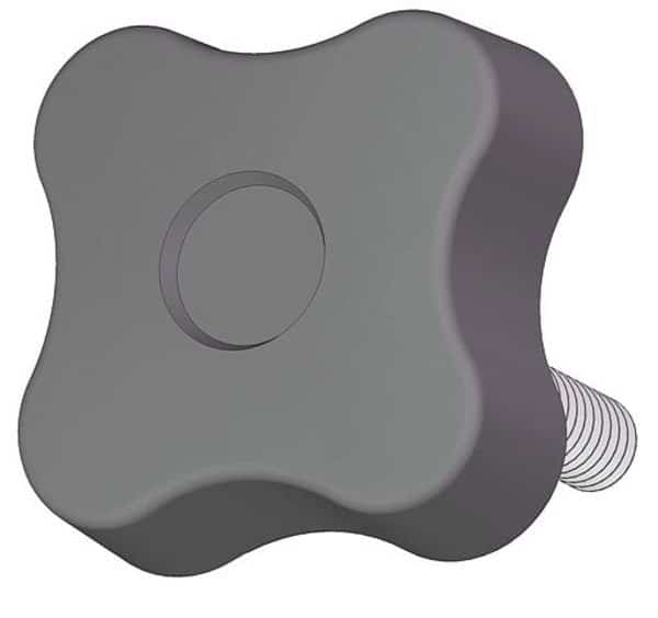 Soft Touch Four Lobe Knob with Screw, 5/16-18 Thread Size, 0.875"L, Steel