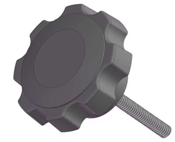 Fluted Knob with Screw, 3/8-16 Thread Size, 2.25"L, Steel
