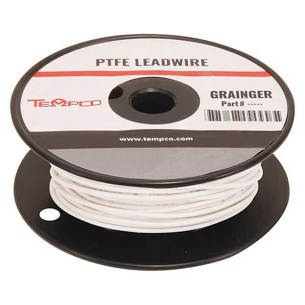 High Temp Lead Wire, PTFE, 22 AWG, White, 100 ft