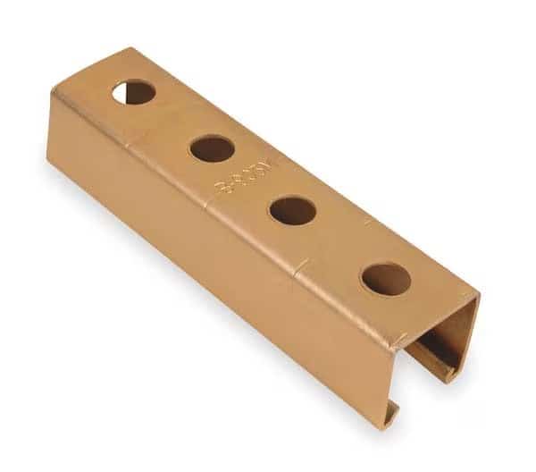 Single Channel Strut, Punched, Steel, Electroplated, 9/16 in Hole Size, Gold