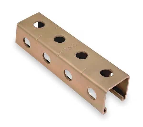 Single Channel Strut, Punched, Steel, Electroplated, 9/16 in Hole Size, Gold