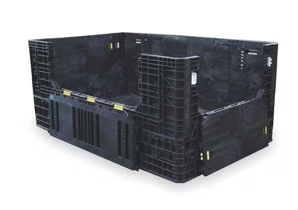 Collapsible Bulk Container, 52.3 cu ft, 78 in L, 48 in W, 34 in H, Black, Plastic