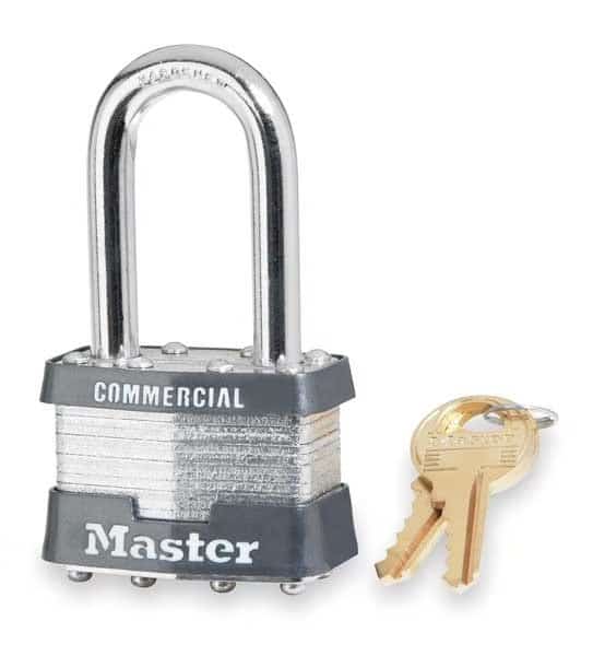 Padlock, Keyed Alike, Long Shackle, Rectangular Steel Body, Steel Shackle, 3/4 in W