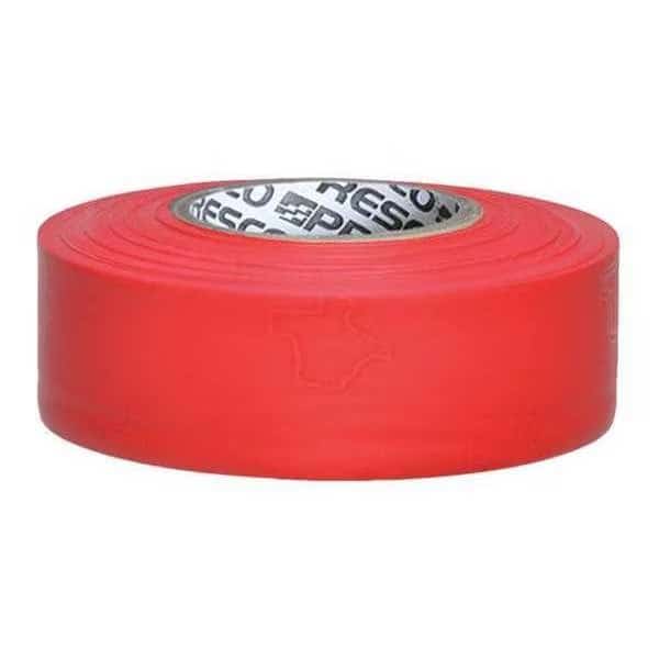 Flagging Tape, No Legend, Fluorescent Red, 1 3/16 in Wide x 150 ft Length, Vinyl, 3 mil