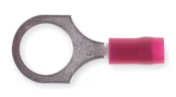 Ring Terminal, 1/2 in Stud Size, 16 AWG, 600 V, Nylon Insulated, Red, Crimp Termination Only